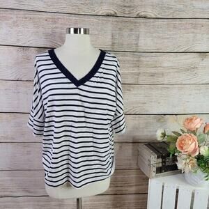 Rachel Hollis Relaxed V-Neck‎ Striped T-Shirt XXS